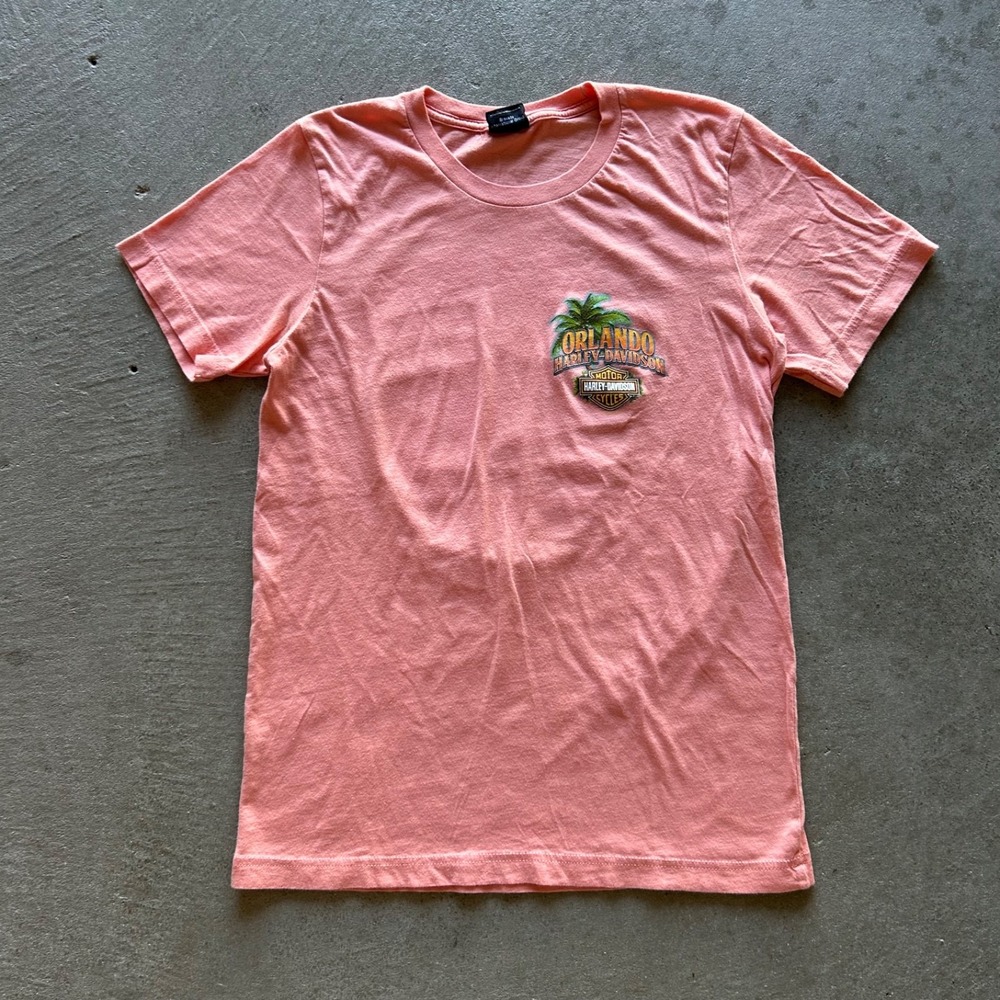 Vintage Harley Davidson Shirt Womens Small Y2K Coral Pink Orlando Florida Biker